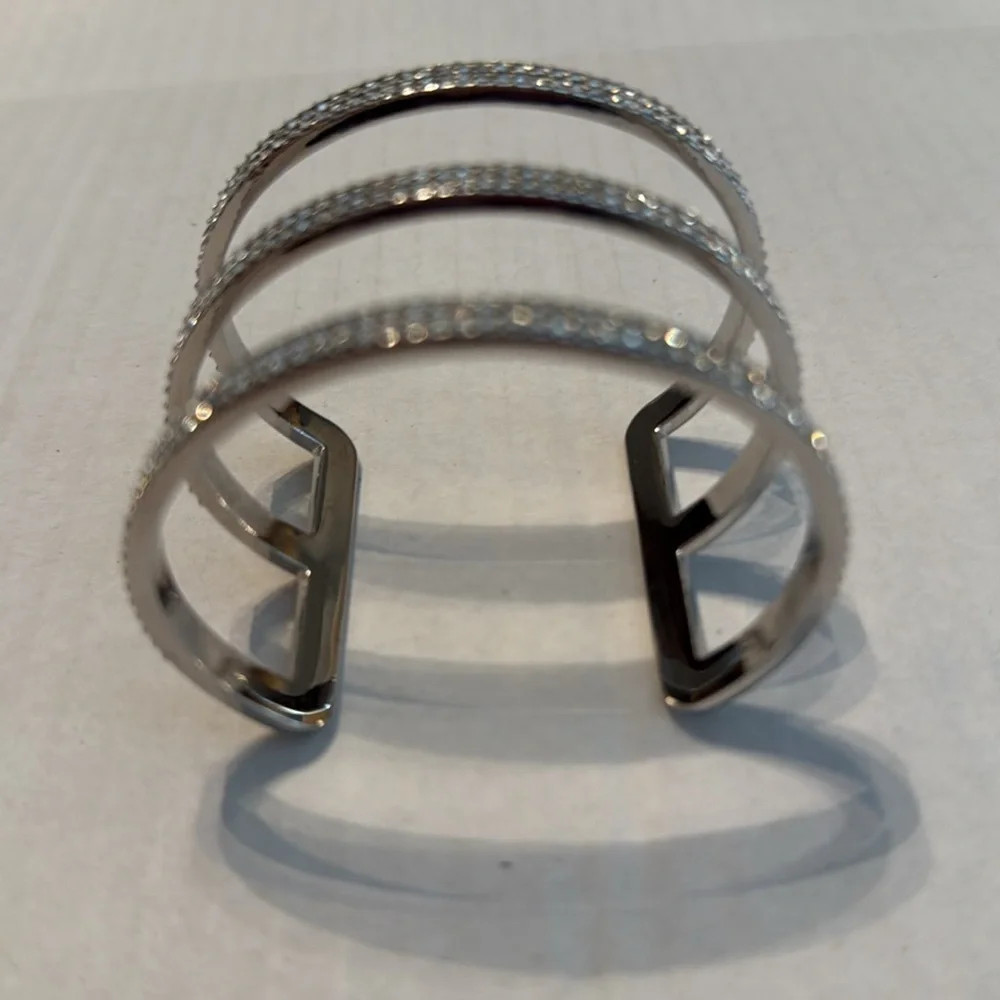 Vince Camuto Silver 3-Row Pave Cuff Bracelet One Size